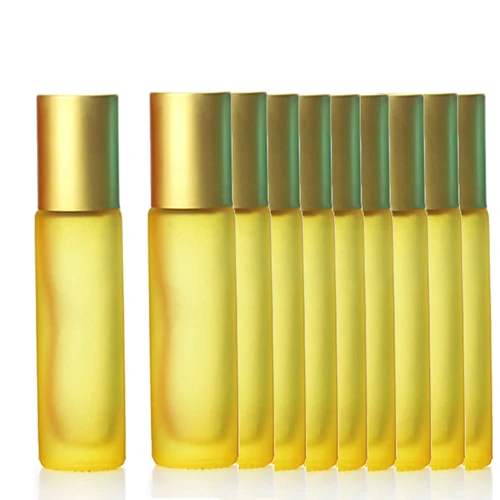 10pcs Yellow 1/5/10 шт 10 мл Портативный матовый цветной толщиной Стекло ролик эфирное масло в виде флаконов парфюма для путешествий многоразового роликовый флакон - Цвет: 10pcs Yellow