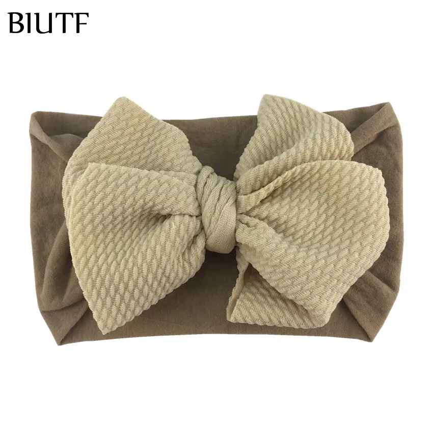 12-khaki 1 шт./лот, лидер продаж, широкая эластичная нейлоновая повязка на голову с 4," Seersucker, вафельный бант, детская чалма, закрывающая уши, Шикарные аксессуары для волос HB100 - Цвет: 12-khaki