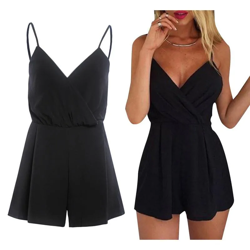 

Sexy Playsuit Women Sleeveless Bodycon Black Elegant Jumpsuit Ladies Summer Romper Womens V-Neck Beach Jumpsuits Overall