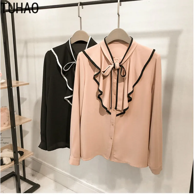 

TUHAO Elegant Blouse for Office Lady Woman Blouoses Long Sleeve OL Ruffles Blouse Plus Size 4XL 3XL Chiffon Blusas Women WM173