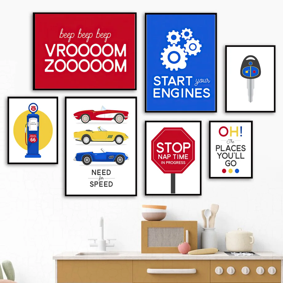 

Race Car Traffic Auto Street Sign Nursery Wall Art Canvas Painting Nordic Posters And Prints Wall Pictures Baby Kids Room Decor