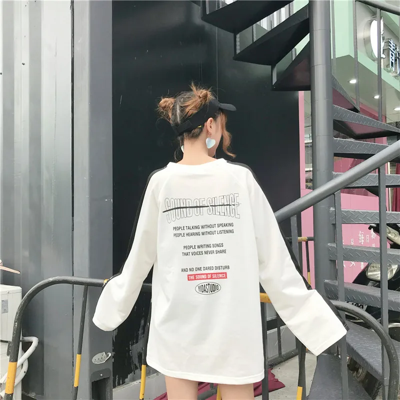 Женские толстовки с круглым вырезом и принтом букв свободные тонкие в стиле