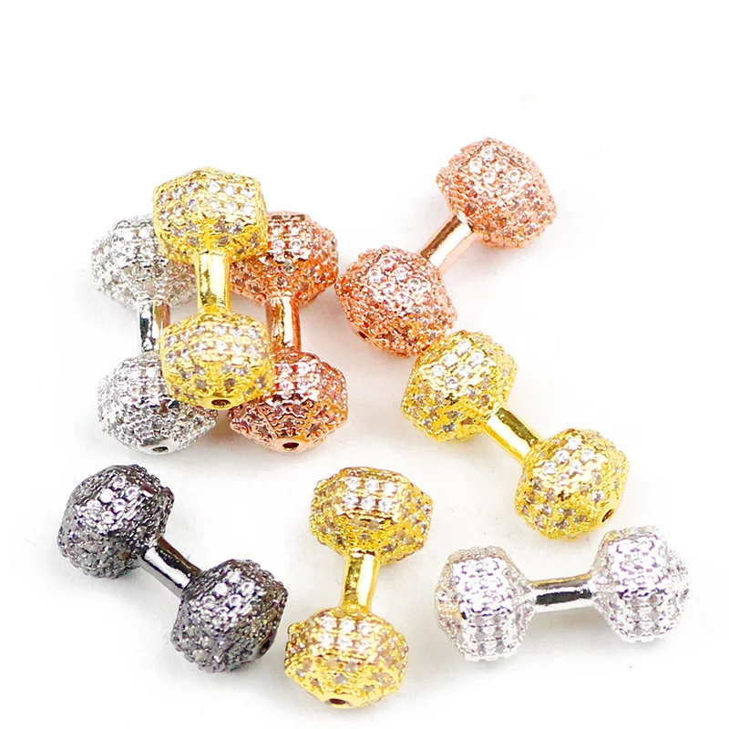 

Белый циркон подъемная подвеска в виде гантели медные бусины-спейсеры Pave CZ свободные бусины ювелирные браслеты сделай сам