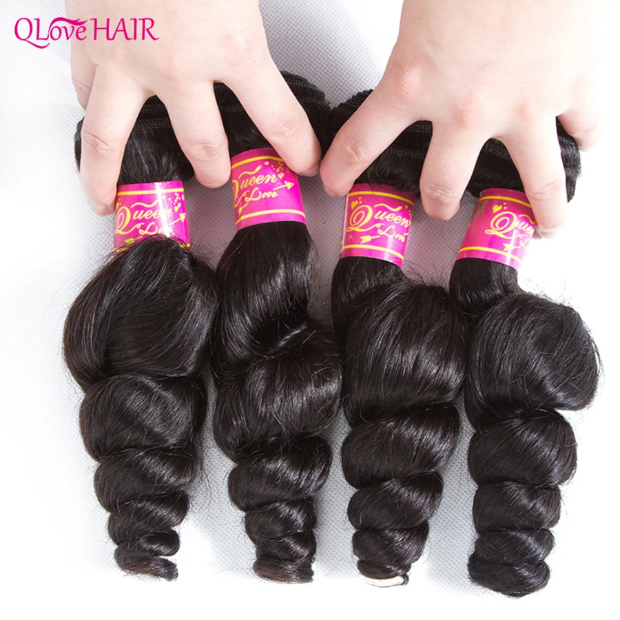 

Qlove Hair 3/4 Bundles Loose Wave Hair Weave Malaysian Remy Human Hair Bundle Double Drawn Machine Weft Natural Color