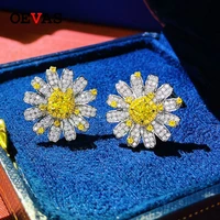 oevas 100 925 sterling silver sparkling full high carbon diamond topaz flower stud earrings for women party fine jewelry gifts