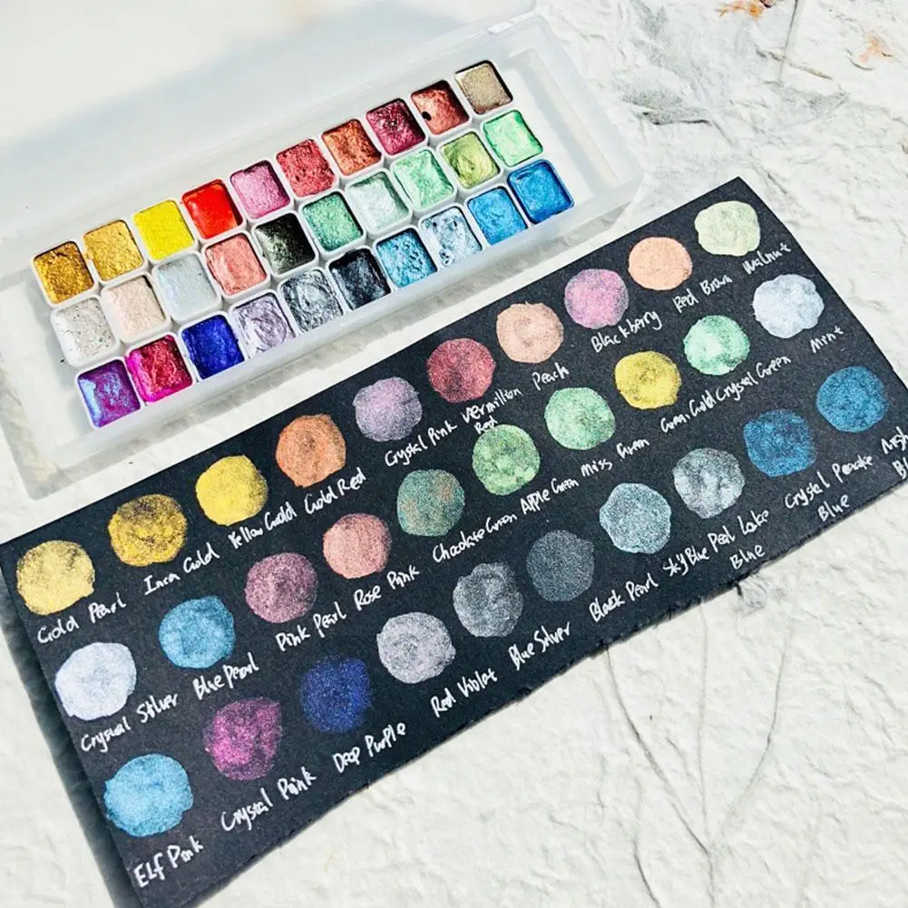 

30 Colors Watercolor Paints Metallic Pearl Water Color Nail Handmade Paint 2021 Supplies Drawing Art Pigment Watercolors Q4d1