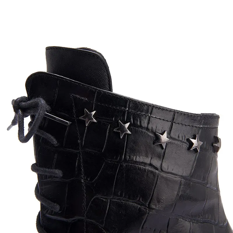 FITWEE черный Женские ботильоны из натуральной кожи Зимняя обувь в западном стиле