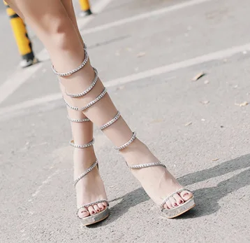 

Cool summer classic luxury Rhinestone Stiletto High Heel ROMAN SANDALS stage night club sandals