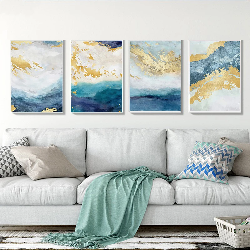 

Abstract Scenery Yellow Spray Color Blue Ocean Living Room Background Wall Decoration Painting Canvas Picture Print Poster
