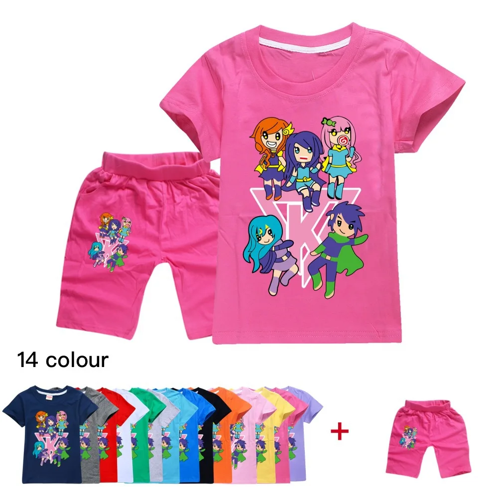 Детский комплект одежды Funneh мультяшная футболка с надписью The Krew Girl и надписями