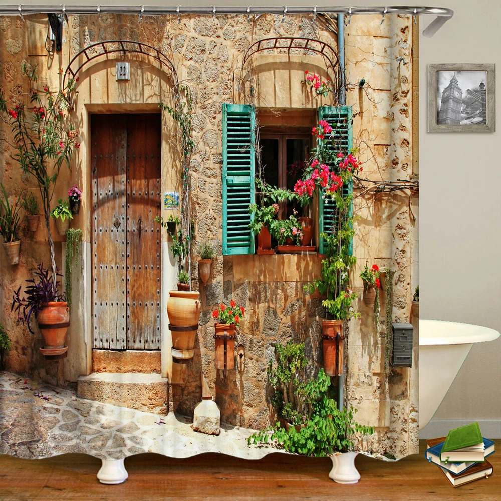 

3D rural pastoral flower scenery shower curtains bathroom shower curtain fabric bath curtain with hooks waterproof bath screen