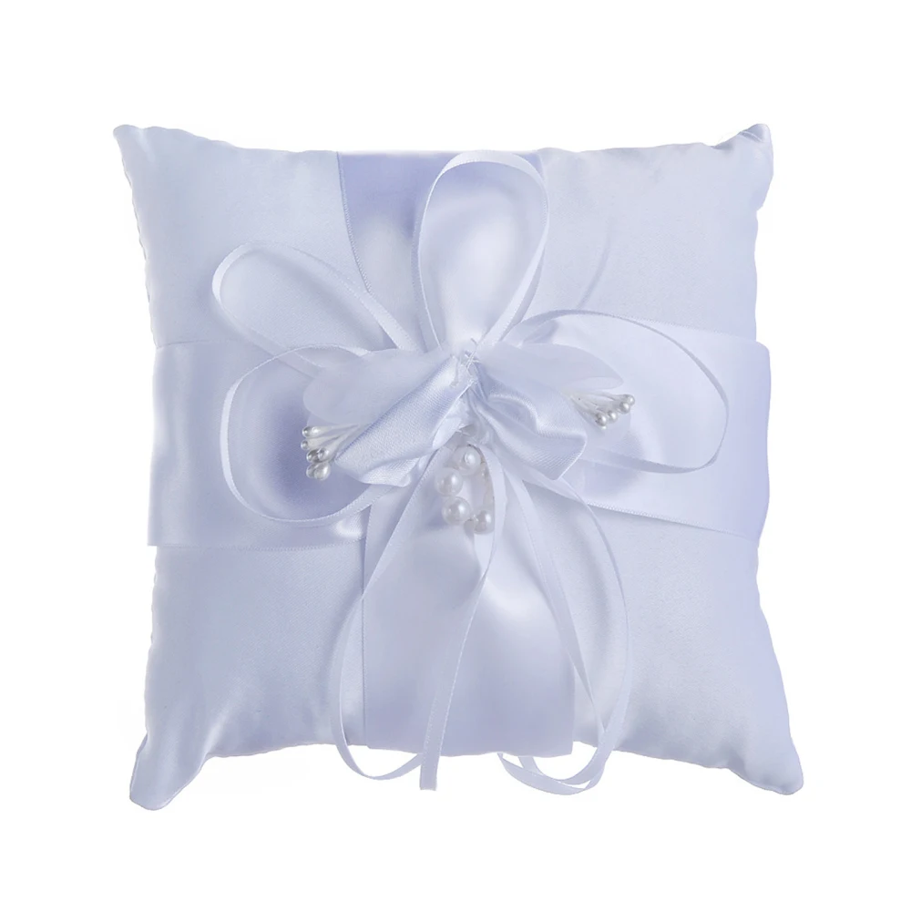 

Ring Pillow Satin Fabric White Flowers Style Jewellery Storage Party Fashion High-quality Bowknot In Front Wedding Supplies