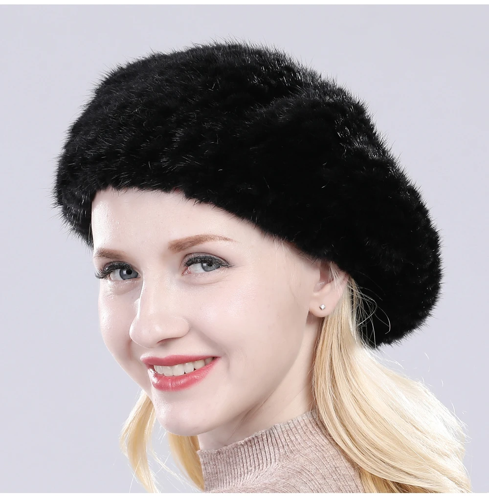 Hot Sale Russia Women Winter Real Mink Fur Berets Hat Hand Knitted Real Natural Mink Fur Cap Lady Luxury Real Mink Fur Hats