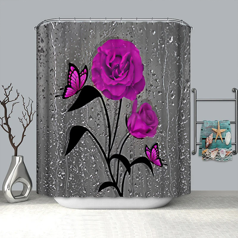 

tropical flower leaves bathroom curtain shower waterproof polyester fabric shower curtain