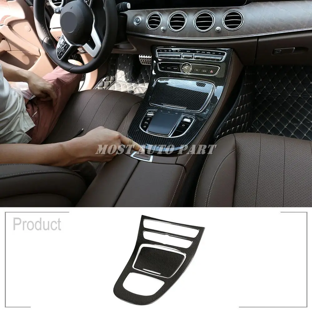 

ABS Plastic Carbon Fiber Look Interior Center Console Gear Panel Cover Trim For Mercedes Benz E Class W213 2019-2021 2pcs