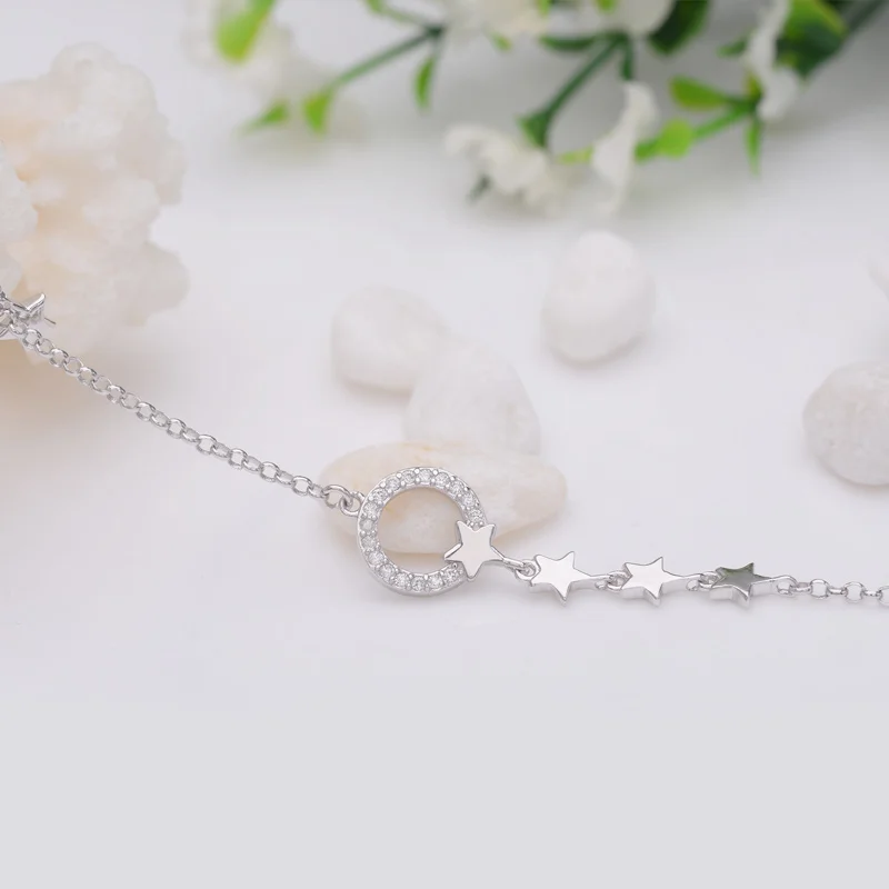 

16..5 Cm Wholesale Bracelet Fashion Jewelry Sweet Romantic Bracelet 925 Sterling Silver Zircon Creative Star Hand Jewelry Silver