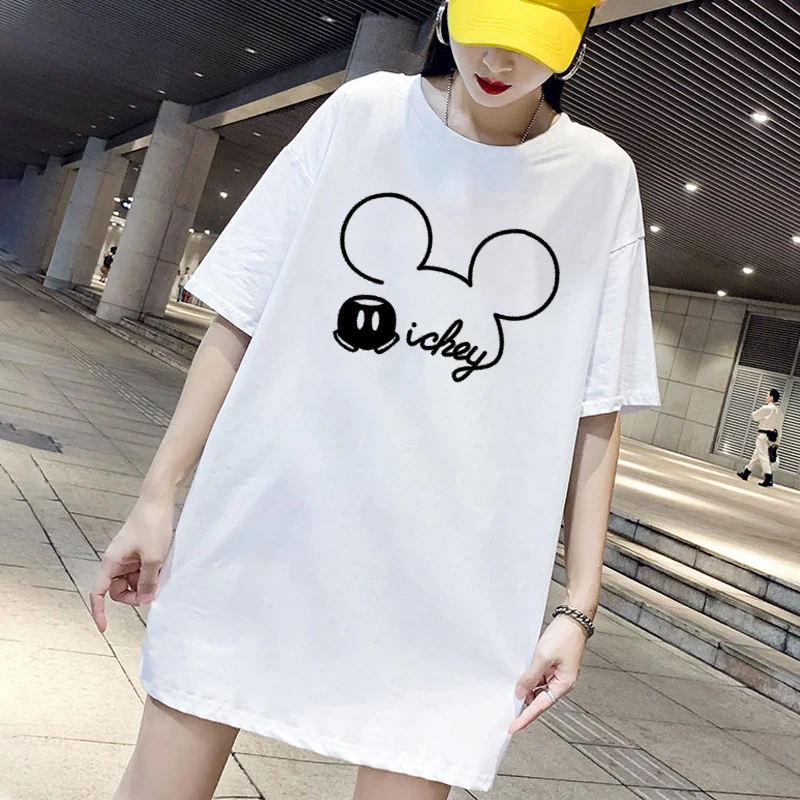

Plus Size Mini Women T-Shirt Dress Harajuku Short Sleeve Vintage Minnie Mickey Print Dresses Casual Loose Party Summer Femme