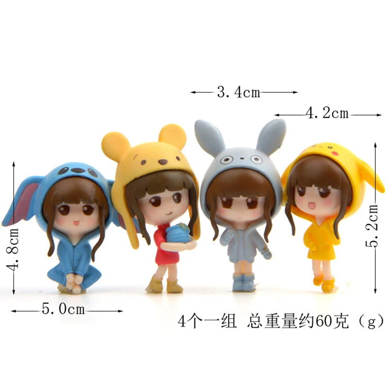 

4pcs/lot Cute Girls Action Figure Cartoon Toy Animals Micro Moss Landscape Lovely PVC Miniature Figurines Toys Cake Decoration