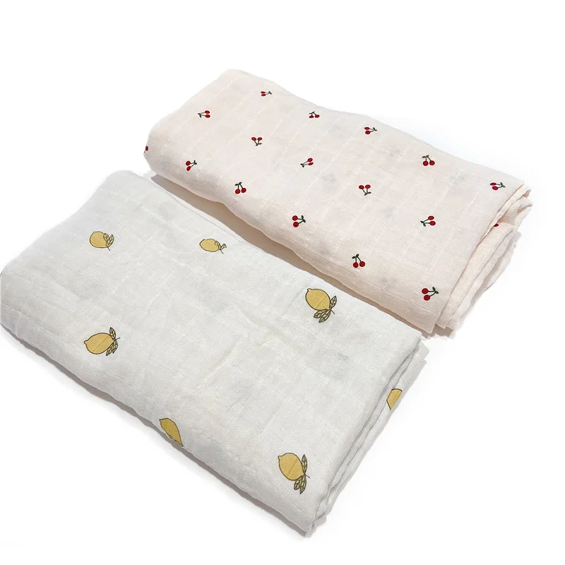 Newborn Baby Blanket Muslin Swaddle 120*120cm Fruit Swaddling Blankets Wrap Soft Organic Kids Toddler Stroller Bedding Blankets