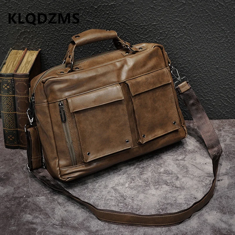 KLQDZMS Fashion PU Handbag Multifunctional Casual Briefcases Men's Multi-Compartment Laptop-Bag Male Shoulder Bags