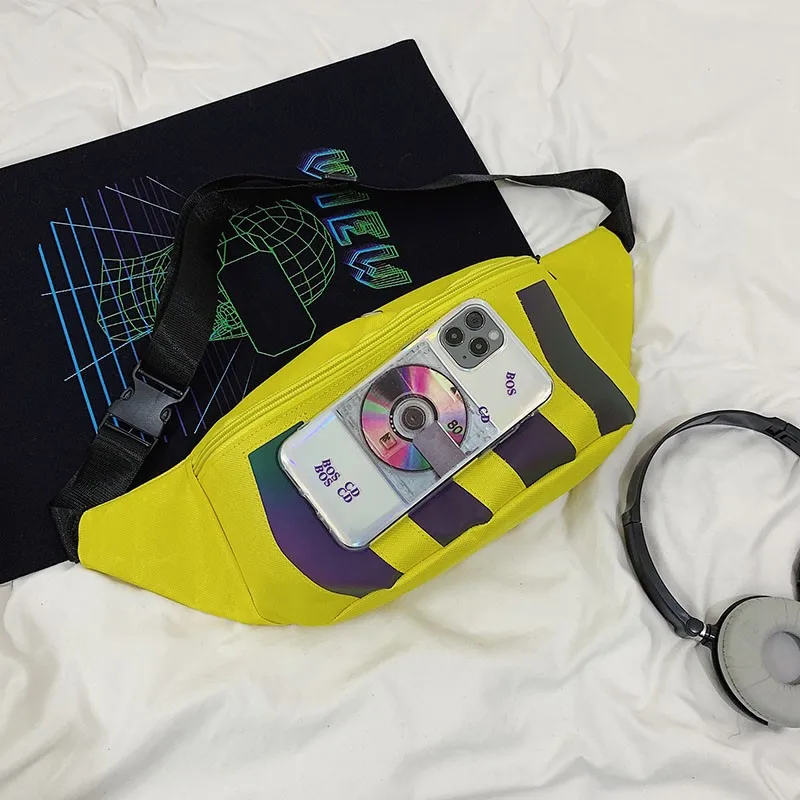 

Reflective chest bag waist bag with earphone hole Women Waist Bag Girls Messenger Bag boy Chest Crossbody Bag 2021 Nylon Bags