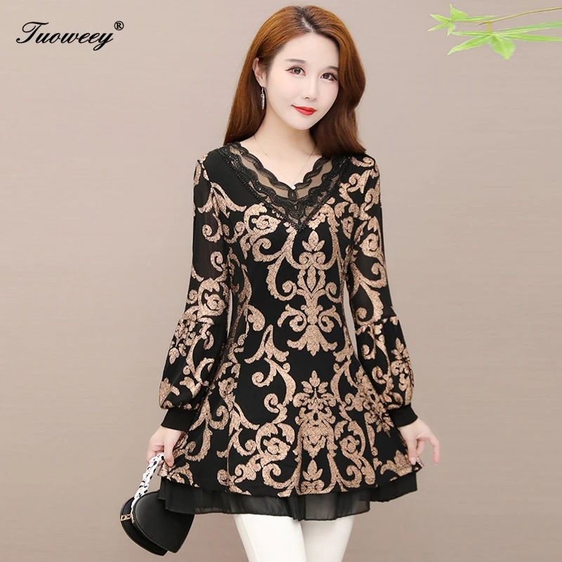 

mujer de moda 2020 shirt Ladies Large Size red Lace V Neck see through Long Sleeve blusa feminina elegant blouse women