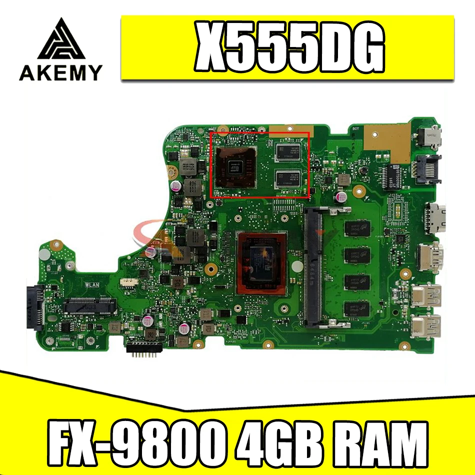 

X555DG laptop mainboard with FX-9800 4GB RAM For Asus X555YI X555D A555D X555Y X555DG notebook motherboard tested full 100%