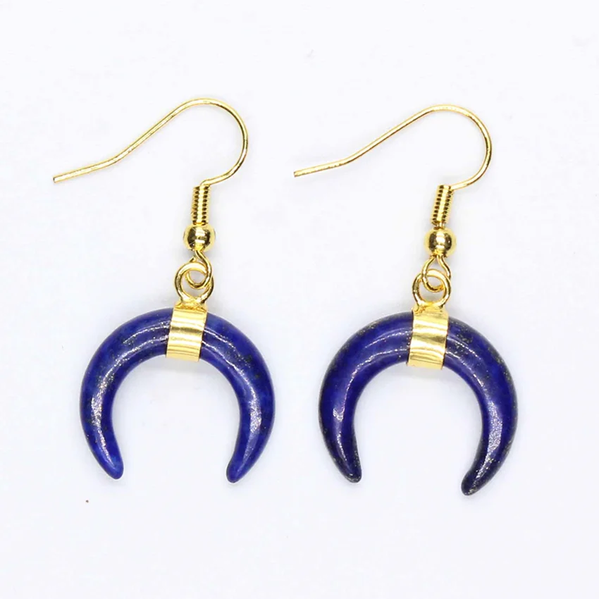 100 уникальные 1 пара светло желтого золота Цвет полумесяц лазурит серьги