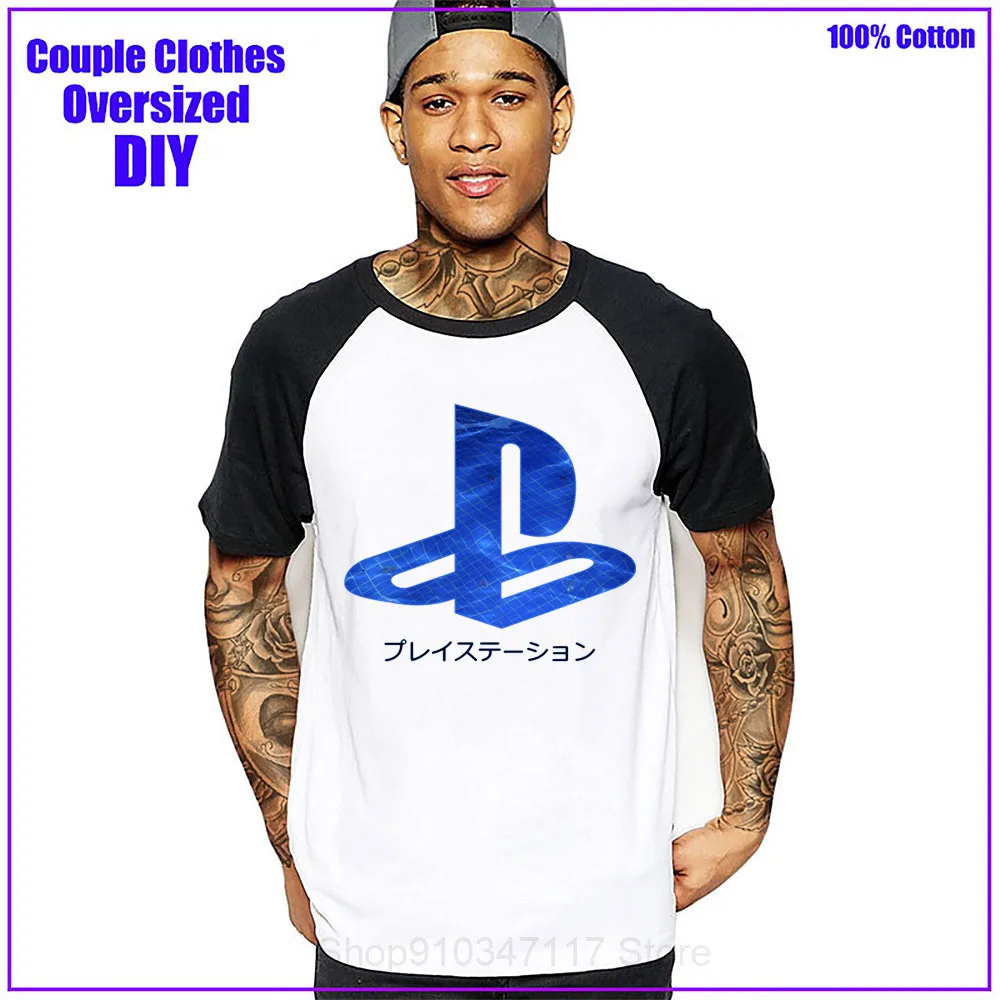 Летняя мужская футболка с логотипом Playstation Blue Glow PS для пары модная уличная hombre