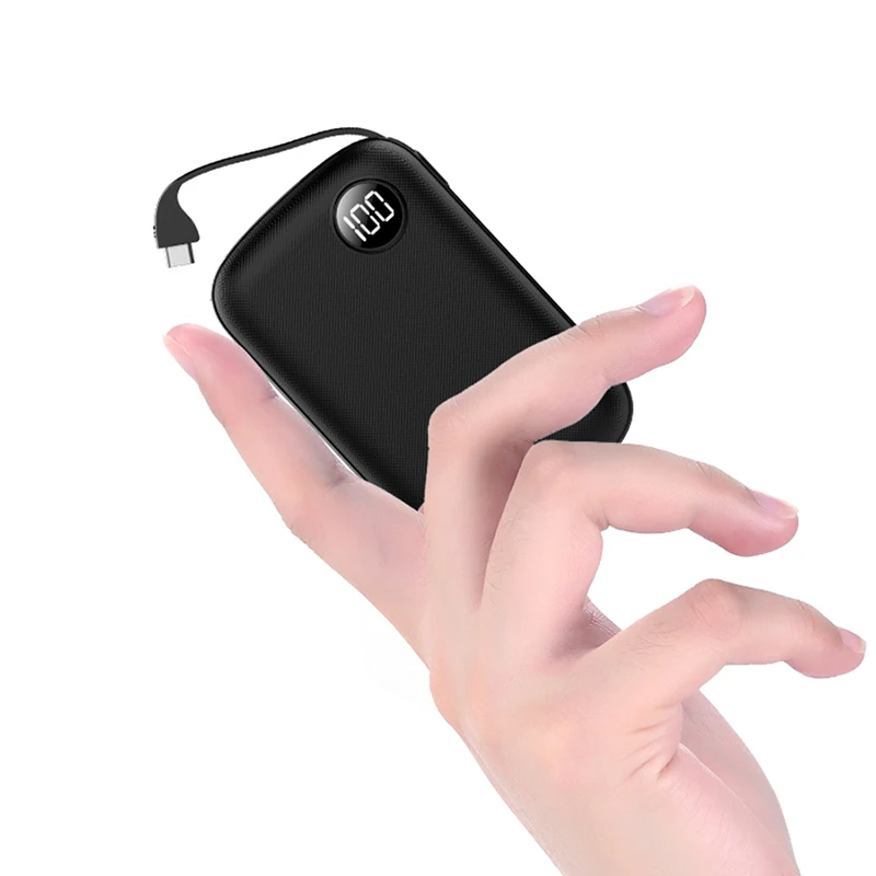 Мини портативное зарядное устройство 10000 мАч маленький дисплей Внешнее кабель