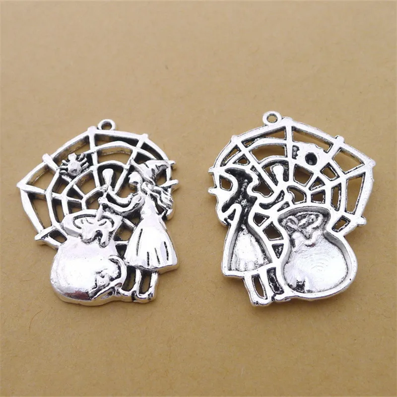 

15 шт./лот античные серебряные подвески ведьмы 41x33 мм Металлические Подвески паутины для ювелирных изделий ручной работы