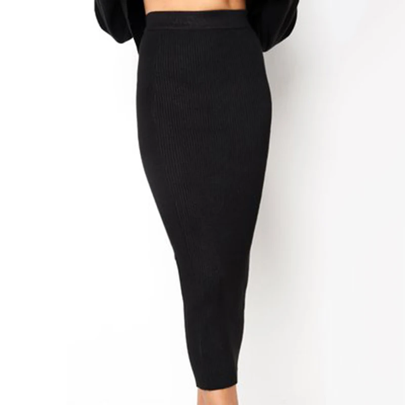 

2021 Autumn Knitted Bodycon Long Skirt Sexy Black White High Waist Tight Women Maxi Elegant Party Club Wear Pencil Skirts