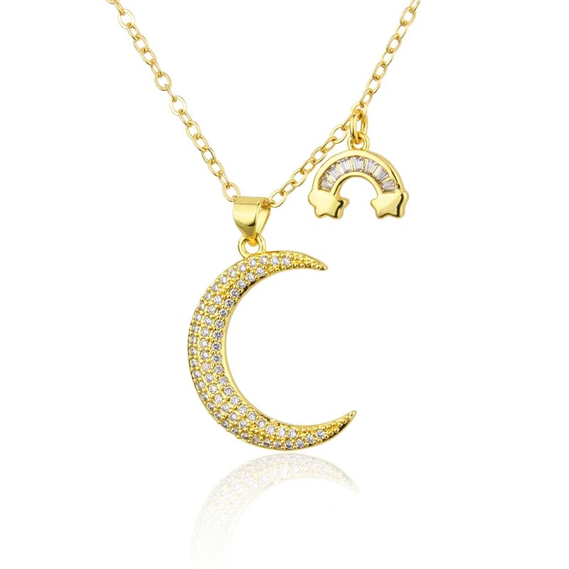 

18K Gold-plated Moon Necklace Rainbow Pendant Jewelry Female Inlaid Zirconium Copper Plating Necklace Jewelry Girl Gift