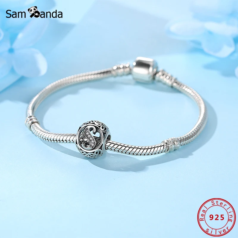 Charms 925 Sterling Silver Original Alphabet Letter Beads Charm Fit Bracelets Women Diy Crystal Jewelry Making Love Gift | Украшения и