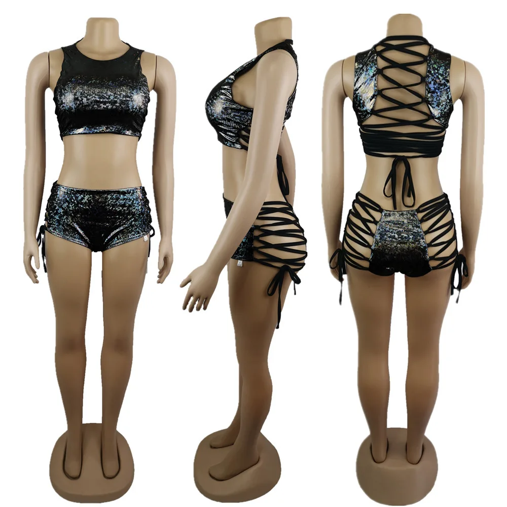 Женский голографический короткий топ и Горячие шорты комплект из 2 предметов