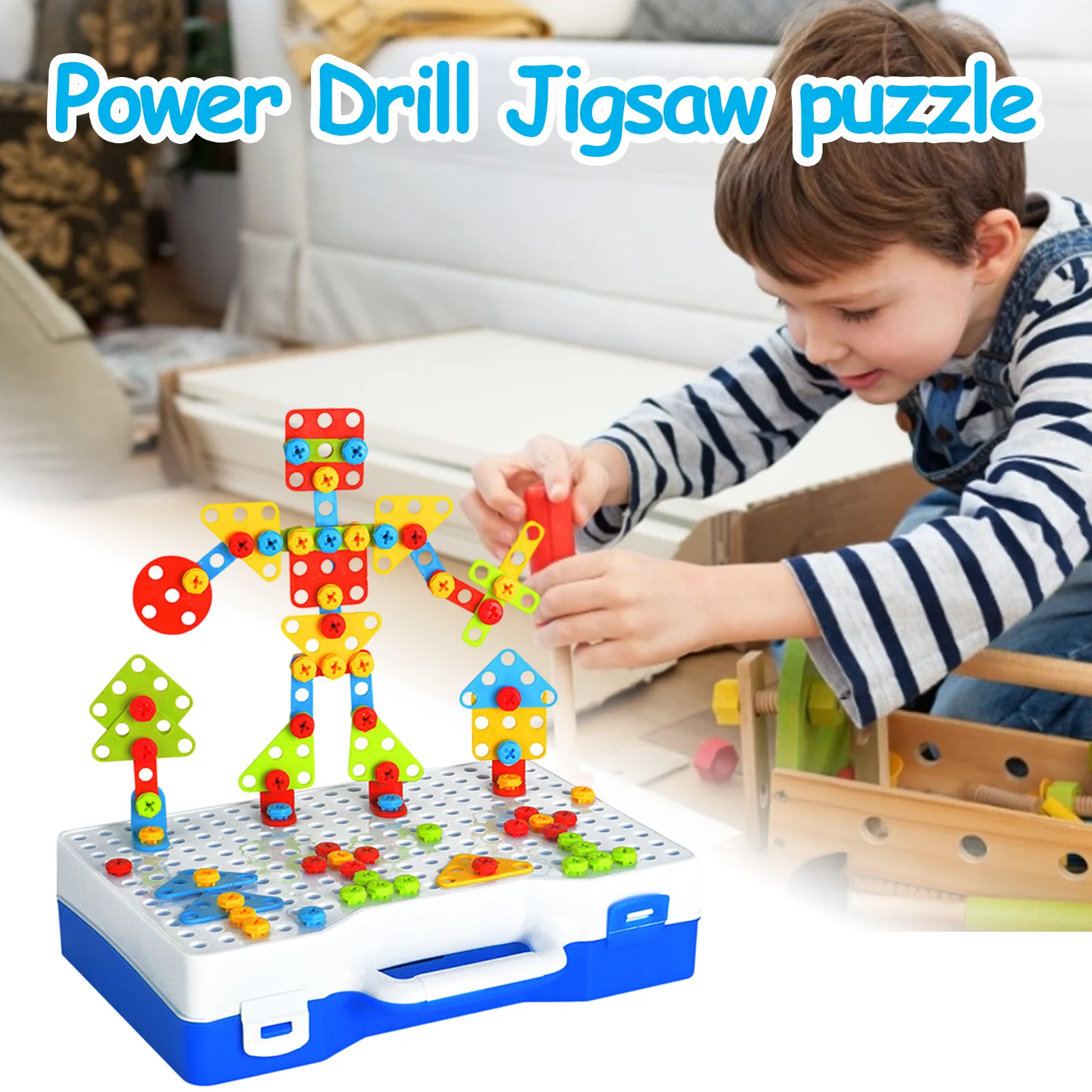 

Kids Drill Screw Nut Puzzle Toys Creative Mosaic Puzzle Drilling Screw Building Toys Electric Drill Set Puzzle Novel Toy