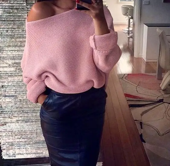 

2020 winter hot sale basic women sweaters computer knitted lantern sleeve pullover slash neck female sweaters