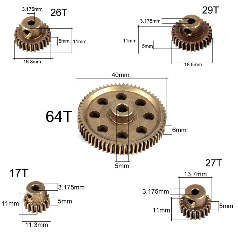 5 шт. Металл Diff дифференциал мм 64T шестерни двигателя s 3 17 17T 21T 26T 29T для грузовиков