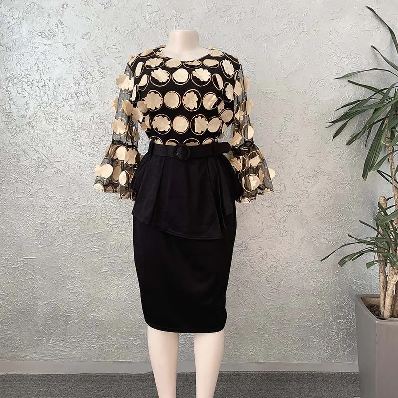 

2 Piece Set African Women Outfit Suits Office Dresses Tops Midi Skirts Lady appliques Bazin Riche Africa Clothing Tracksuit 2020