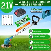 21v electric grass trimmer cordless lawn mower with 12 li ion battery cordless handheld garden tool fit for makita 18v battery