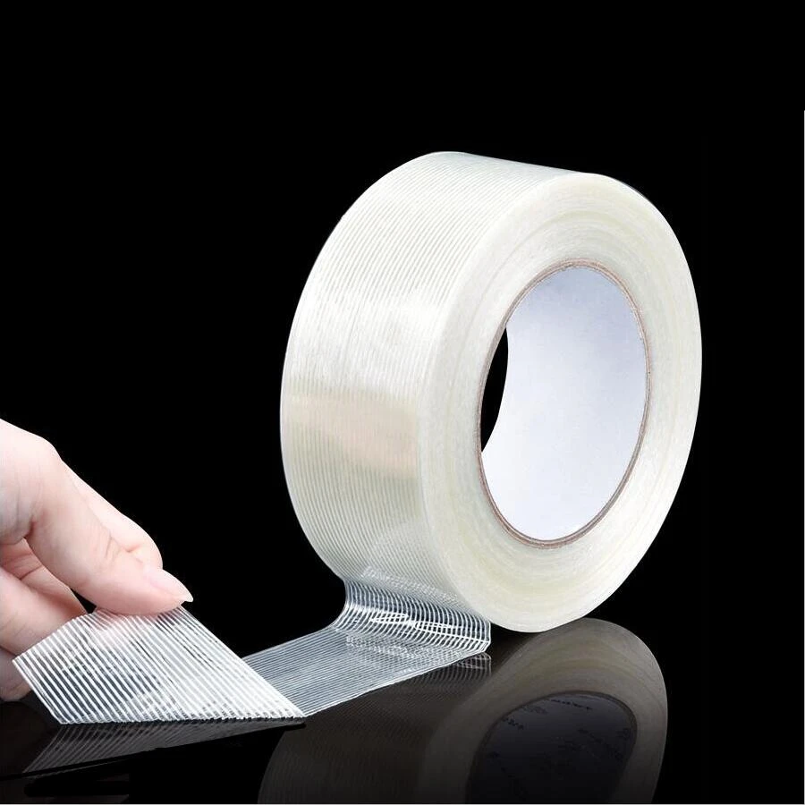 25M Strong Glass Fiber Transparent Striped Single Side Adhesive Tape Industrial Strapping Packaging Fixed Seal