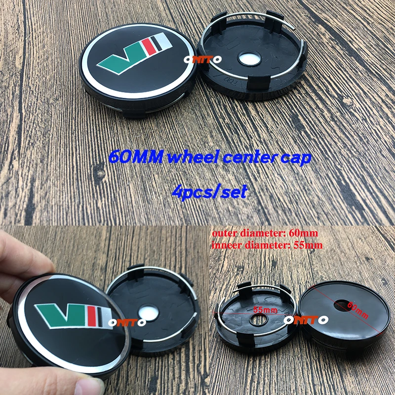 

Hot 4pcs/set 60MM 2.36inch Black Base Car Wheel Center Cap Rim Cover Cap VII logo Emblem for Octavida Bora Jetta