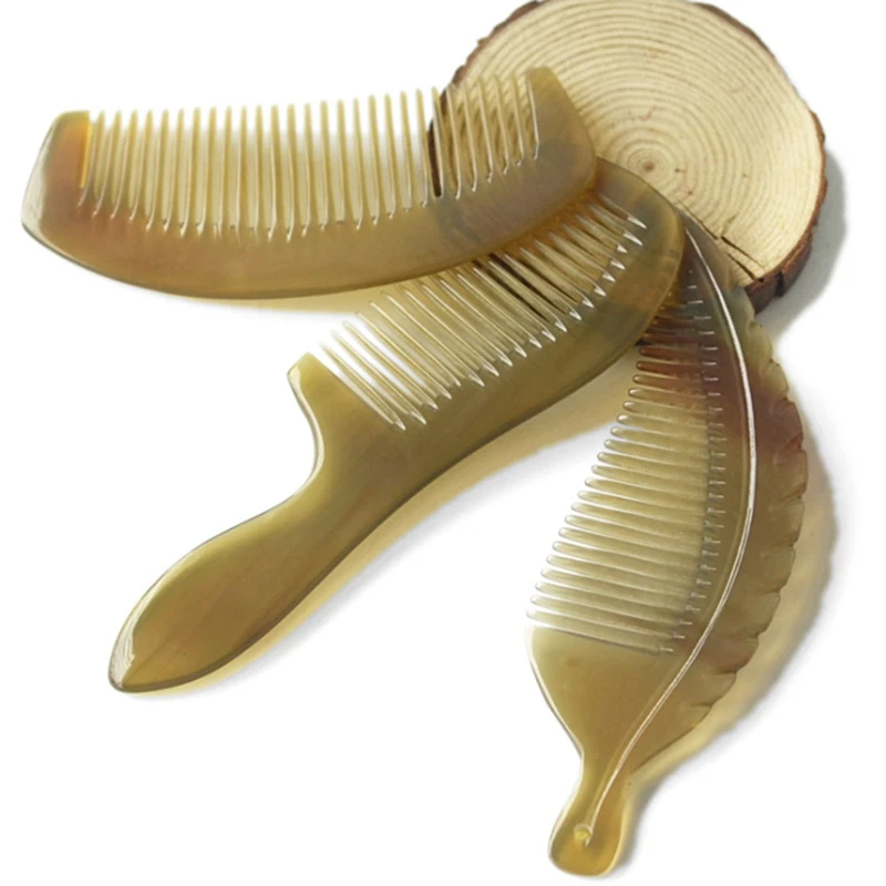 

1PC Handle Horn Comb Natural Grain Road Small Yak Horn Comb Anti-Static Massage Health Comb