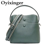 oyixinger women shoulder bag 100 genuine leather small bucket for female simple solid crossbody bag ladies casual handbag women