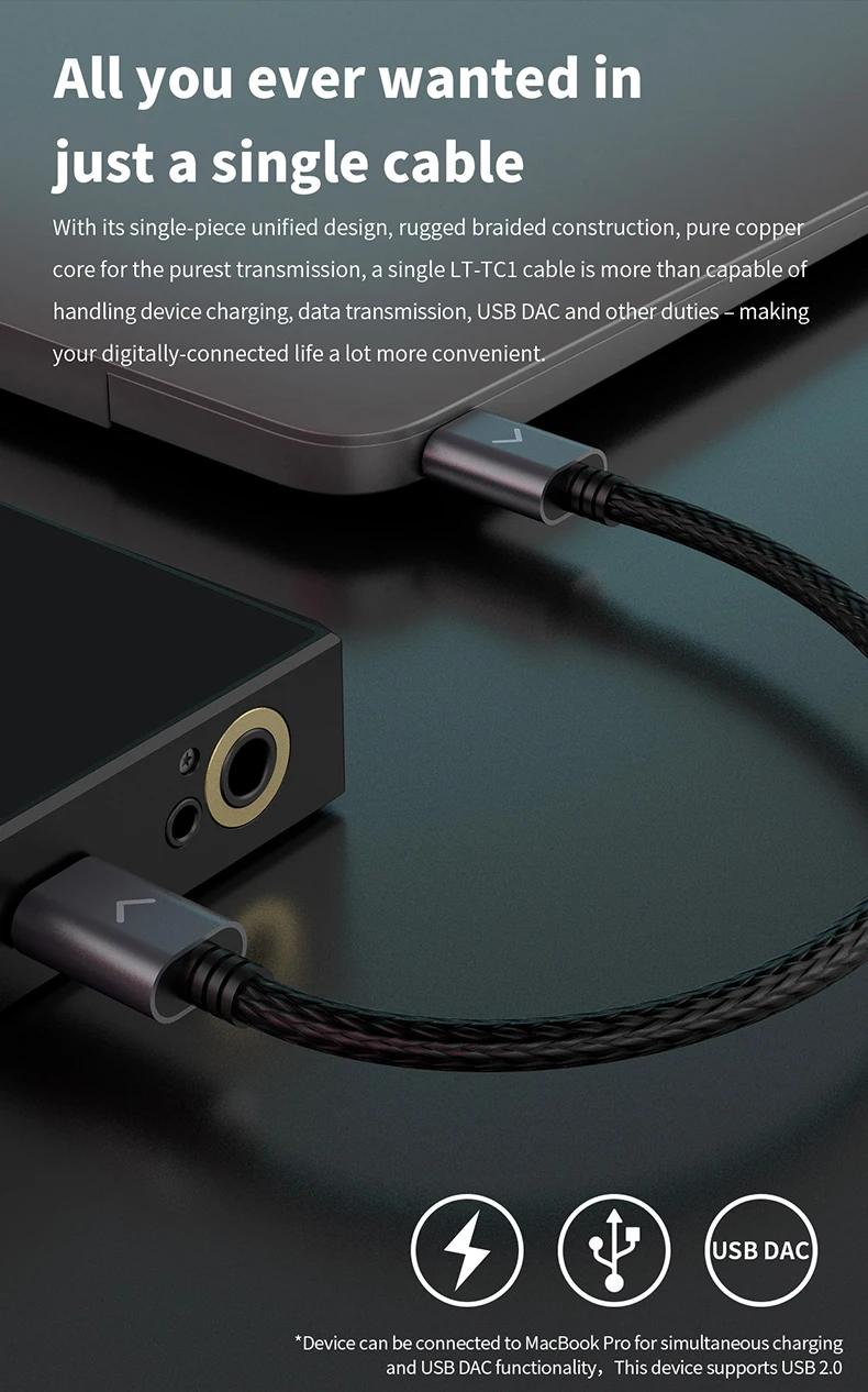 FiiO LT-TC1 TypeC к TypeC аудио кабель для декодирования для FiiO K3/M9/M6/M11/M5/BTR3 SHANLING UP2 и т. д