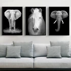 Картина на холсте с изображением Льва, слона, оленя, зебры, в скандинавском стиле, постеры с животными