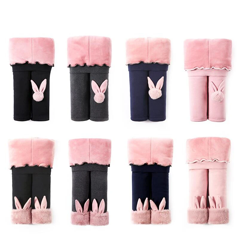 Baby girl winter trousers pure cotton leggings rabbit cute warm pants plus velvet thick | Мать и ребенок
