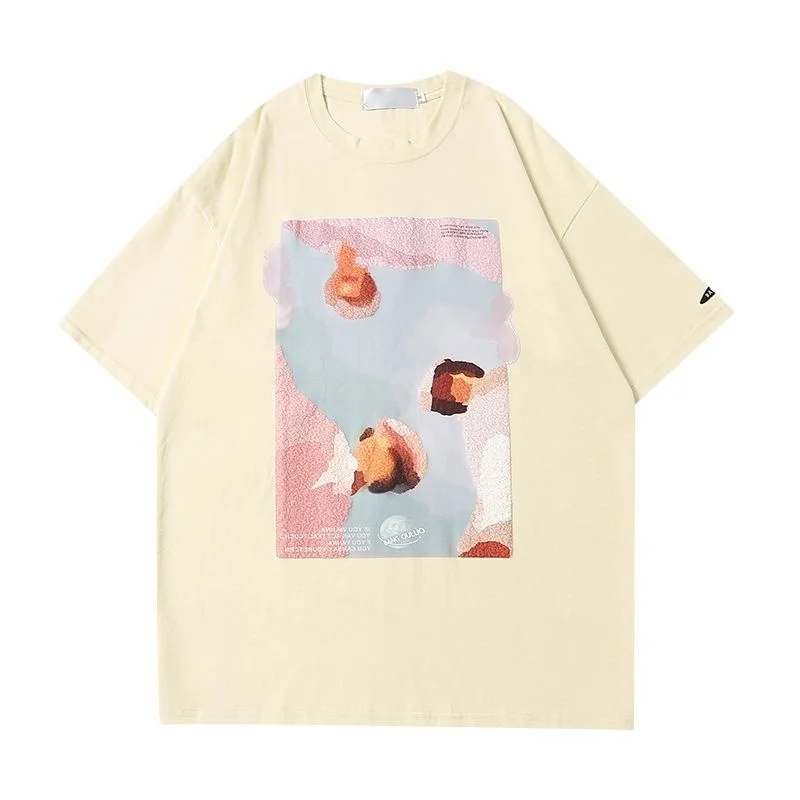 

100% Cotton All Over The World's Gaze At American Street Personalized Printing Short Sleeve T-shirt Summer Loose Top