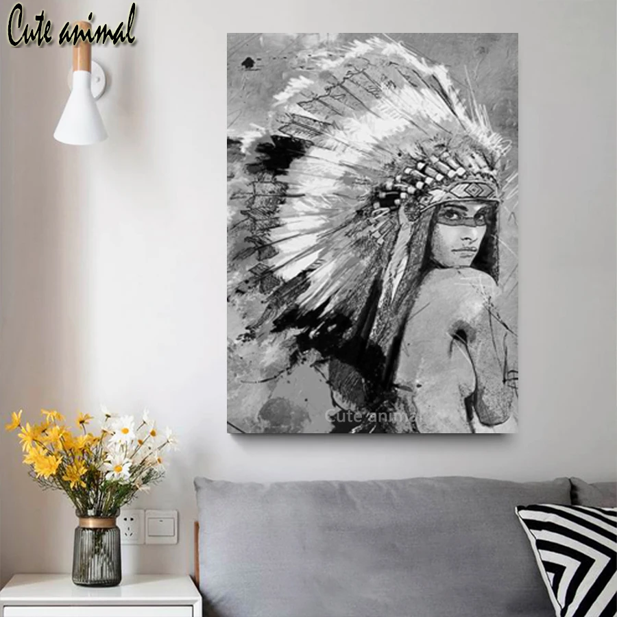 Полностью квадратная круглая дрель черно-белая Индийская Девушка перо