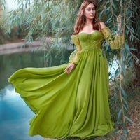 long sleeve green tulle dress off shoulder candy color evening dresses long chiffon dress a line pretty gown ever pretty